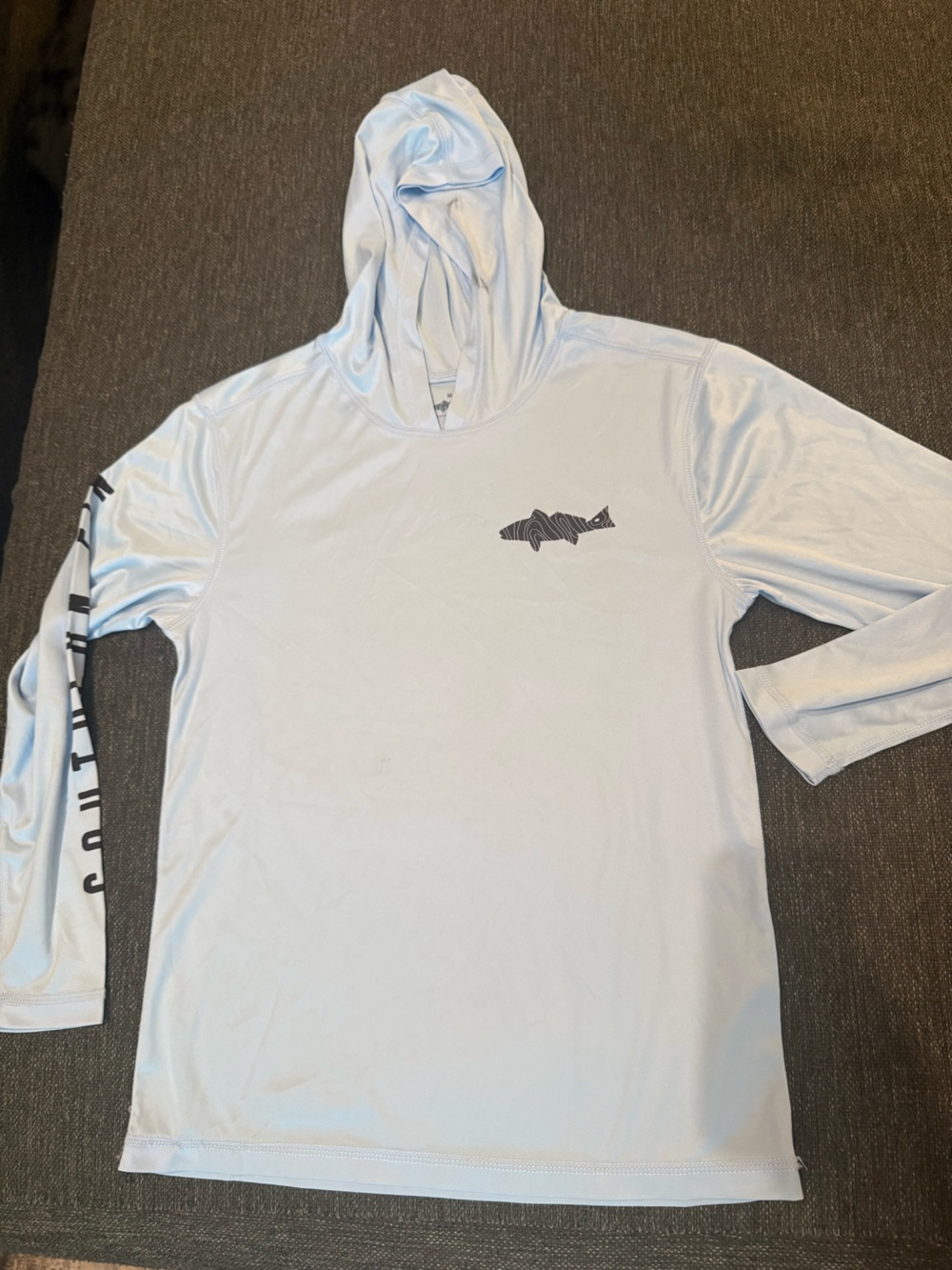 Southern Fin kids Light Blue Hooded Performance Shirt with Fish Logo Medium